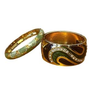 Bundle: Two Enamel & Metal Hinged Quality Costume Bracelets